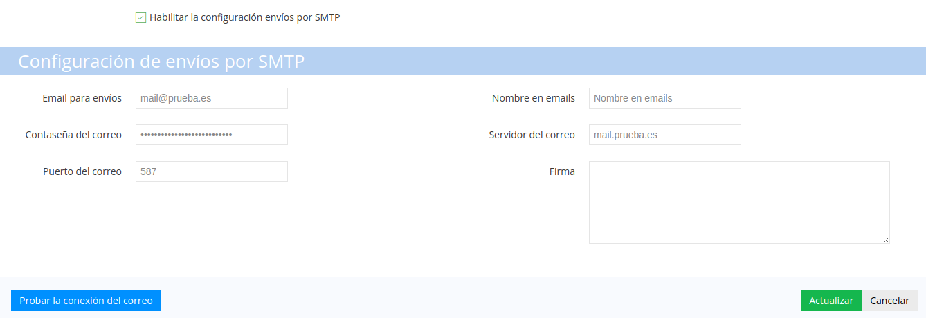 Configuración usuario SMTP